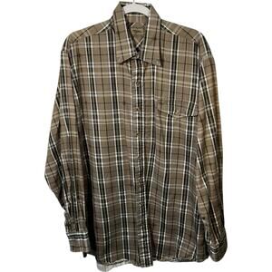 Roper Tan Plaid Fannel Button Up Shirt Mens L Cowboy Western Workwear Ranchcore